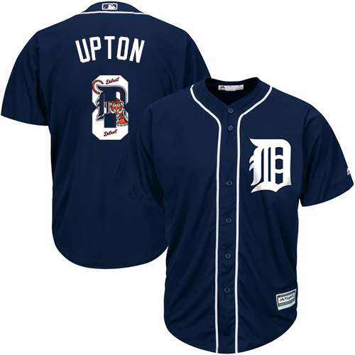 Tigers #8 Justin Upton Navy Blue Team Logo Fashion Stitched MLB Jersey - Click Image to Close